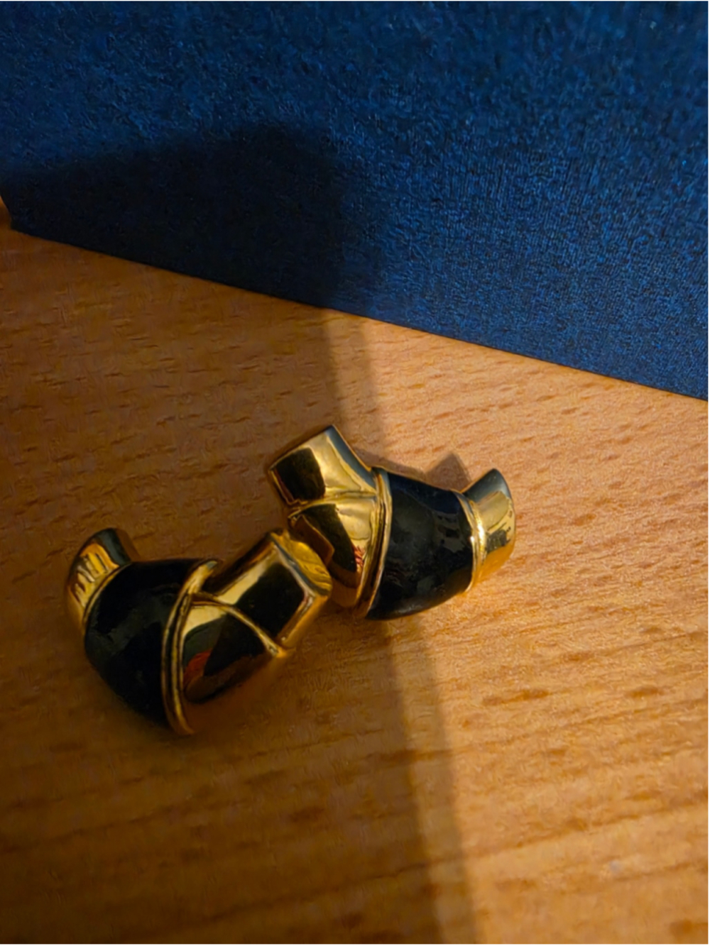 Vintage Napier Black Enamel Gold Tone Sculptural Pierced Statement Earrings